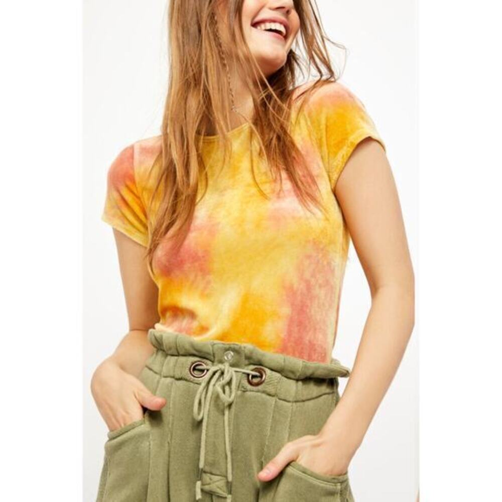 New! Free People Bright Eyes Velvet Tee yellow, women size S